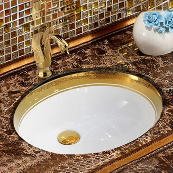 Evropski slog zlati pod-tabela bazena krog keramični umivalnik vgrajeni umivalnik majhnosti, kopalnica, umivalnik Slike