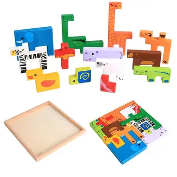Malčka Uganke Lesenim Animal Jigsaw Izobraževalne Učenje Puzzle Montessori In STEBLO Lesene Igrače Za Fante, Dekleta In Otroci Slike