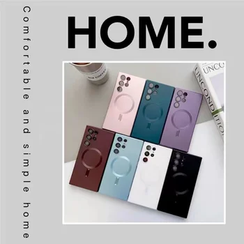 Preprost Barva Mobilni Telefon Primeru, Zaščitna torbica za Galaxy S23 Ultra, Magnetni Polnjenje, S21 +, S22, Anti-jesen Slike