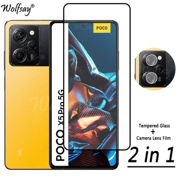 2 v 1 Kaljeno Steklo Za Xiaomi Poco X5 Pro 5G Screen Protector Poco X5 X4 M4 Pro M5 F3 F4 Objektiv Kamere Za Poco X5 Pro 5G Stekla Slike