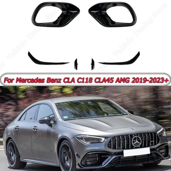 Za Mercedes Benz CLA C118 CLA45 AMG 2019-2023+ Sprednji Odbijač Lip Spojler Razdelilniki Canards Zračniki Gloss Črna ABS Avto Dodatki Slike