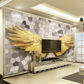 zidana de papel parede par quarto ozadje po Meri Skandinavskih sodobne zlato angel krila mozaik kamen vzorec TV steno behang Slike